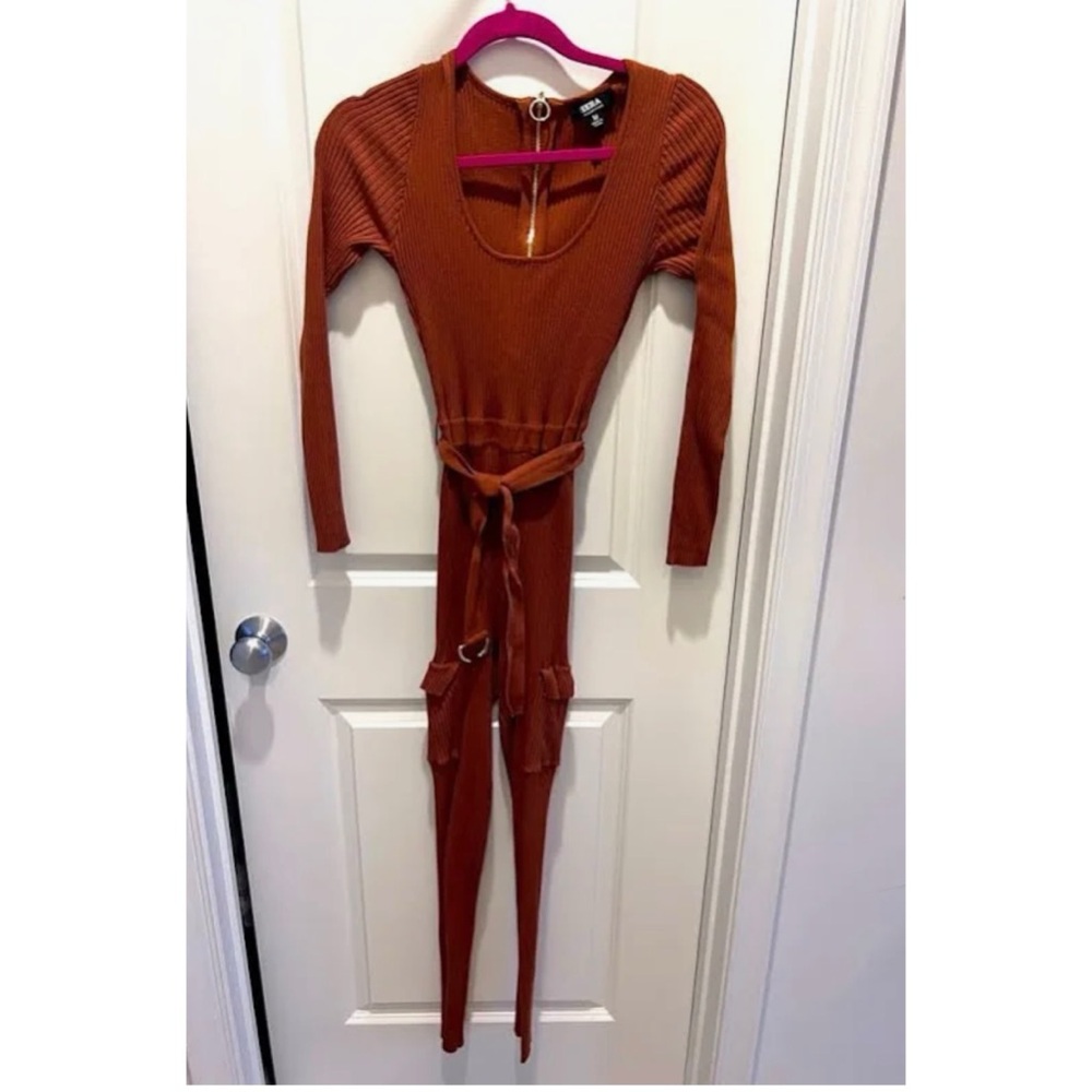 Rust Orange Ribbed Jumpsuit